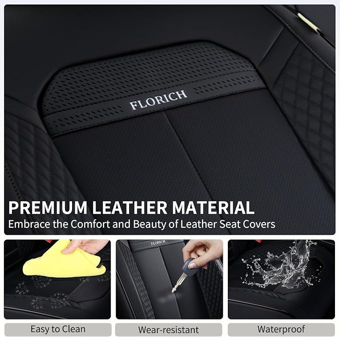 FLORICH Car Seat Covers Full Set, Automotive Seat Covers, Black Car Seat Cover, Waterproof Seat Protectors Universal fit for Car Truck Van SUV - Black