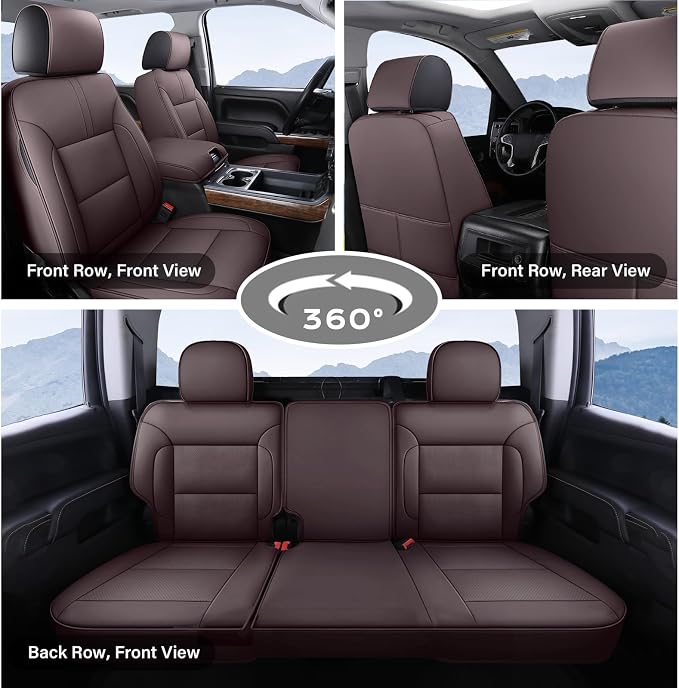 Coverado Silverado Seat Covers Full Set, Faux Leather Car Seat Covers Fit for Chevy Silverado GMC Sierra 2007-2013 & 2019-2026 1500, 2020-2026 2500HD 3500HD Crew Double Extended Cab(Brown)