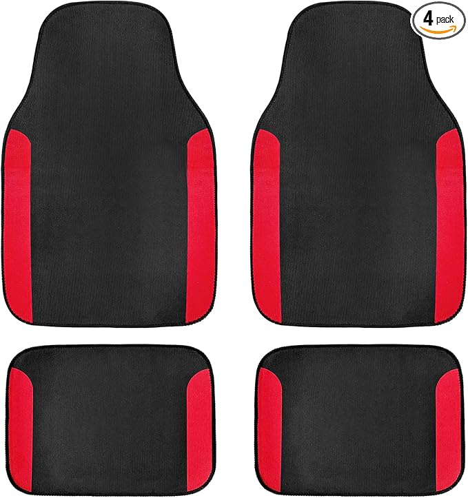 4PCS Car Floor Mats, Waterproof Auto Front & Rear Carpet Mat with Anti-Slip Backing, Stylish Vehicle Rug Floor Mats Universal Interior Accessories for All Weather Protection (Red)