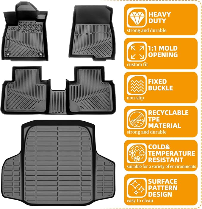 Floor Mats for Honda Accord 2018-2022, Accord & Accord Hybrid Floor Mats | NOT for Hatchback, Non-Slip Summer Winter, 1st & 2nd Row & Cargo Mats