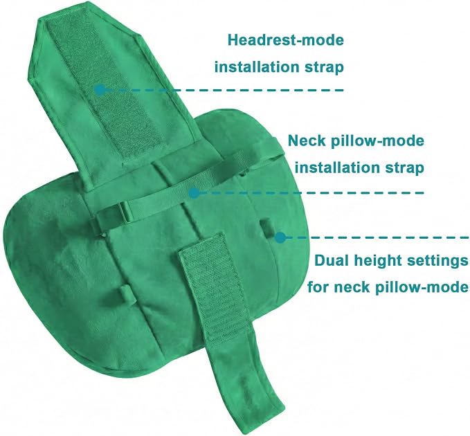 2PCS Car Pillow for Car Neck Pillow for Driving Seat Neck Support Soft Cushion Back Support Head-Rests for Vehicle Sleeping with Elastic Adjustment Strap (Green, Head)
