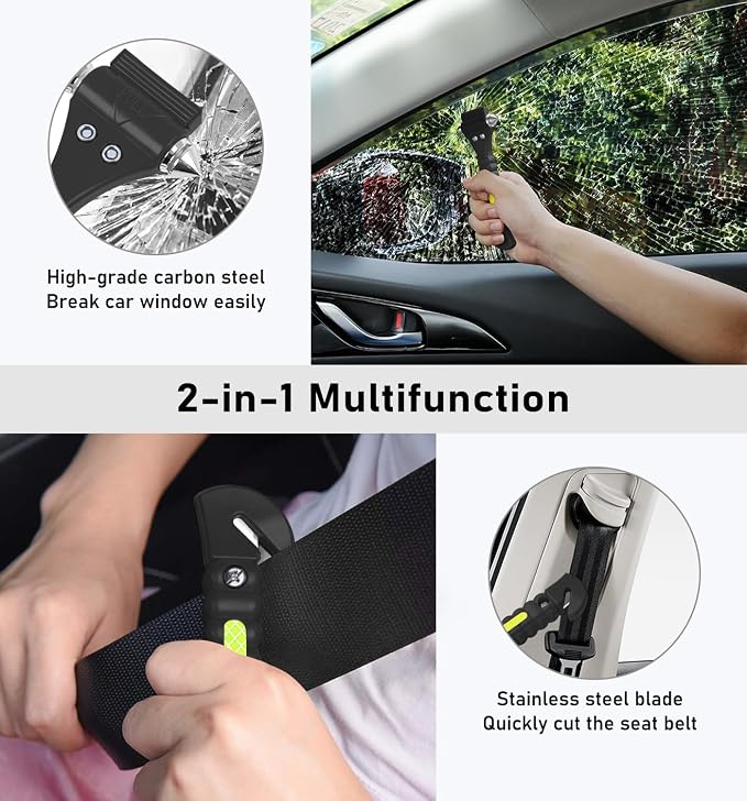 Car Safety Hammer 4 Pack, Car Window Glass Breaker and Seat Belt Cutter Auto Emergency Escape Tool with Light Reflective Tape for Family Rescue, Life Saving Survival Kit