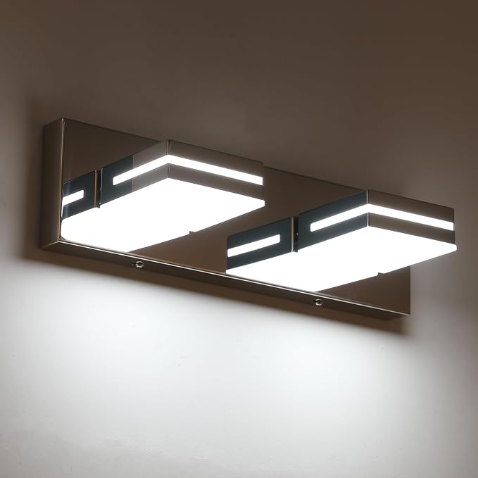 SineRise LED Modern Bathroom Vanity Light Fixtures (2-Light, 15.5-Inch, Dimmable), Chrome Modern Acrylic Bathroom Wall Lighting Fixtures Over Mirror (Cool White 6000K)