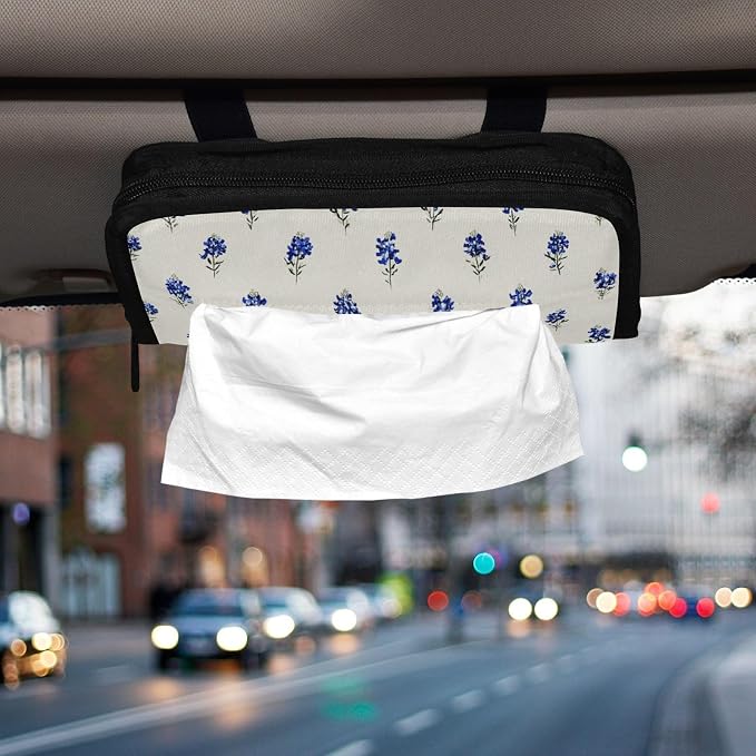 Bluebonnet Lavender Car Tissue Holder Durable Napkin Holder Hanging Tissue Holders Case Car Tissues Bag for Sun Visor Seat Back Universal Auto