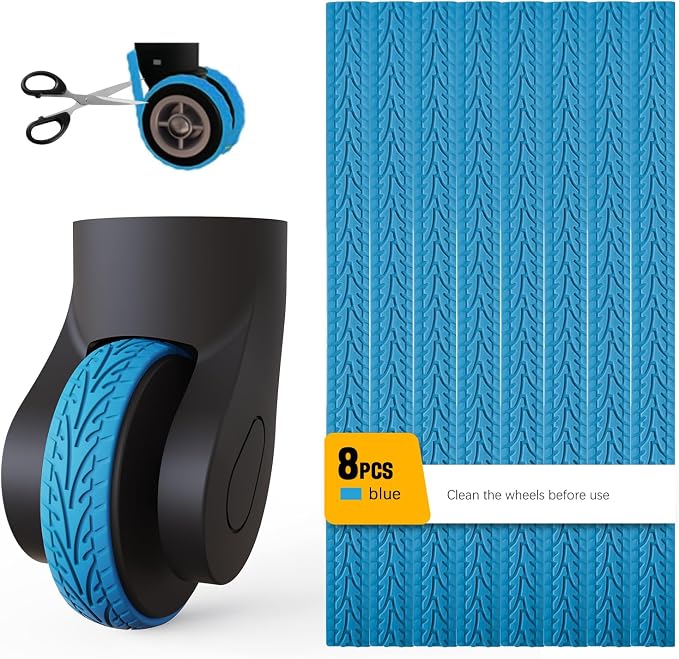 8 Pcs Luggage Wheels Covers Silicone, Suitcase Wheel Covers, Cuttable Silicone Luggage Wheel Protector, Silent Noise Reduction Shock for Spinner Wheel Suitcases or Office Chair Caster Blue P
