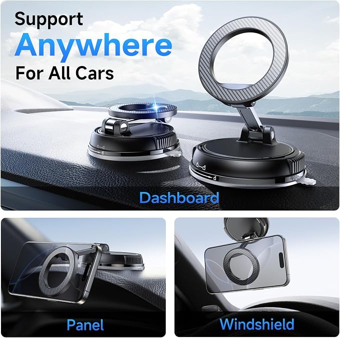 ANDERY Car Phone Holder for Magsafe [78+LBS Strongest Suction & 2400gf Magnetic] 360° Adjustable Car Phone Mount, Phone Holders for Your Car for iPhone 17-12 Pro Max Plus Air, Carbon Fiber