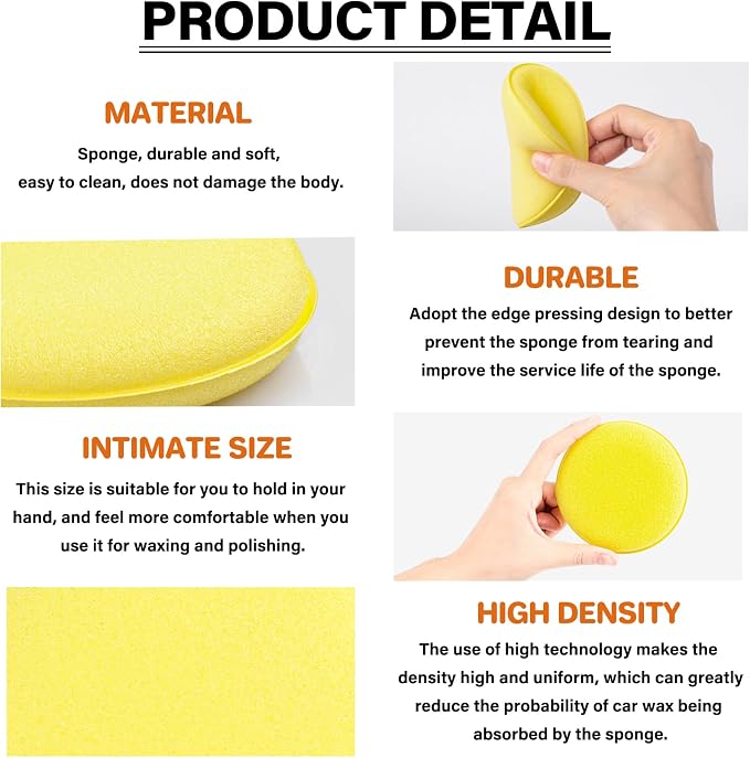 PSLER 24PCS Car Wax Applicator Pad - 4 Inch Foam Applicator Pads | High Density Foam Pads for Detailing, Tire Shine, Waxing, Polishing, Ultra Soft Reusable Sponges, Scratch Repair & Wheel Dres