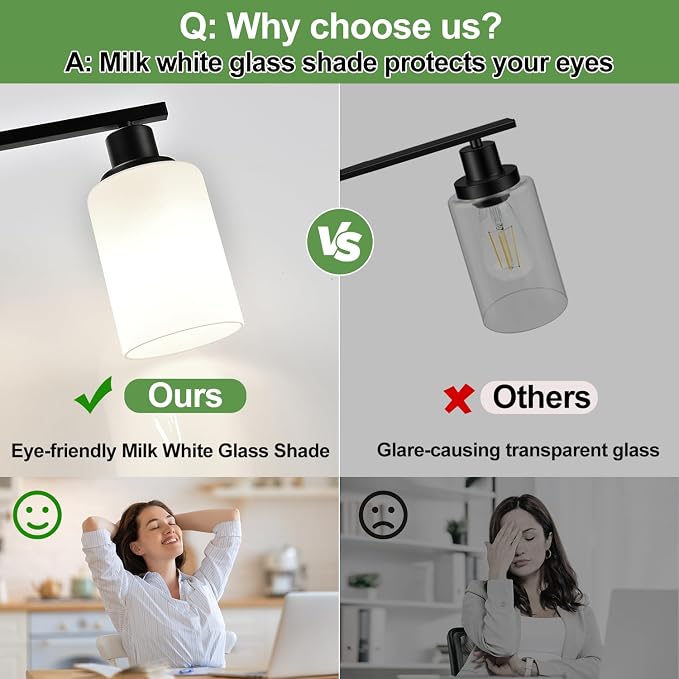 MOKATNG 8-Light Bathroom Light Fixtures, Vanity Light with Milky White Shades, Matte Black Bathroom Light Fixtures Over Mirror, Modern Bathroom Wall Lamp for Mirror Living Room Cabinet Bedroom