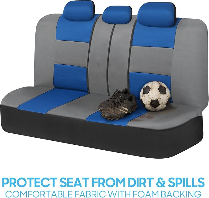 BDK PolyPro Car Seat Covers Full Set in Blue & Gray – Front and Rear Split Bench Seat Covers for Cars, Easy to Install Car Seat Cover Set, Car Accessories for Auto Trucks Van SUV