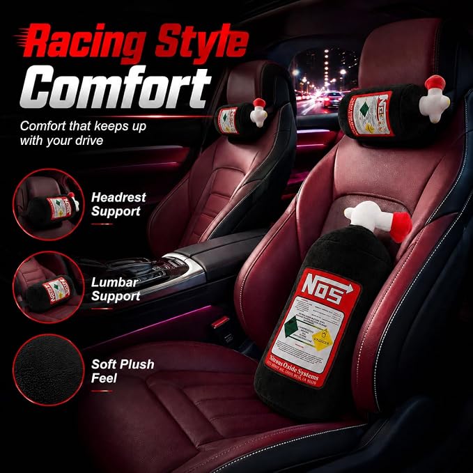 Car Neck Pillow NOS Pillow Bottle Car Headrest Pillow Soft Plush Neck Support Cushion for Driving, Office,Home,Party Decorations(Black 11 inch&18 inch)