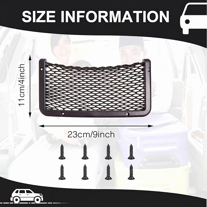 Frienda 2 Pcs Boat Storage Net Bag, ABS Plastic Car Framed Mesh Net Holder, Phone & Cargo Organizer with Screws for Auto, Rv, Boat, Pontoon, Truck Pocket Storage (9 x 4 Inch)