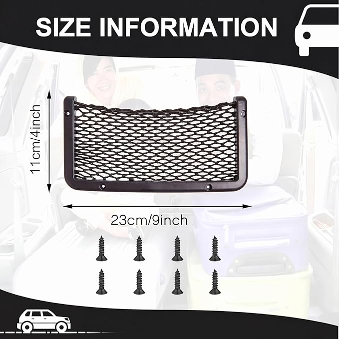 Frienda 4 Pcs Boat Storage Net Bag, ABS Plastic Car Framed Mesh Net Holder, Phone & Cargo Organizer with Screws for Auto, Rv, Boat, Pontoon, Truck Pocket Storage (9 x 4 Inch)