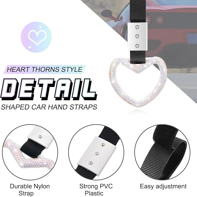 Fabbay Bling Car Accessories Bling Heart Handle Ring Car Accessory for Women Hearts Hand Strap Drift Charm Rear Bumper Warning Ring Decor for Auto Interior Exterior Decoration(Colorful,Heart Style)