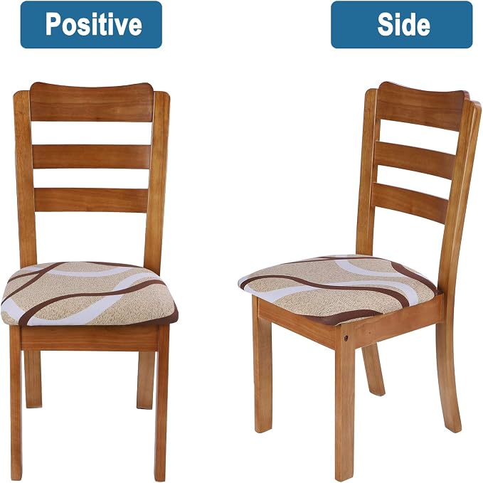SearchI Seat Covers for Dining Room Chairs Stretch Printed Chair Seat Covers Set of 4, Removable Washable Upholstered Chair Seat Protector Cushion Slipcovers for Kitchen, Office(Beige)