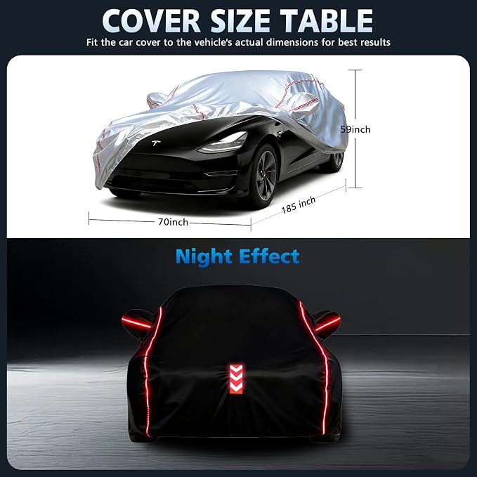 Waterproof All Weather Heavy Duty Vehicle Cover, 360° Underbody Wrap Windproof Design, Quick Install Outdoor Cover,（for Tesla Model 3 2017-2025）