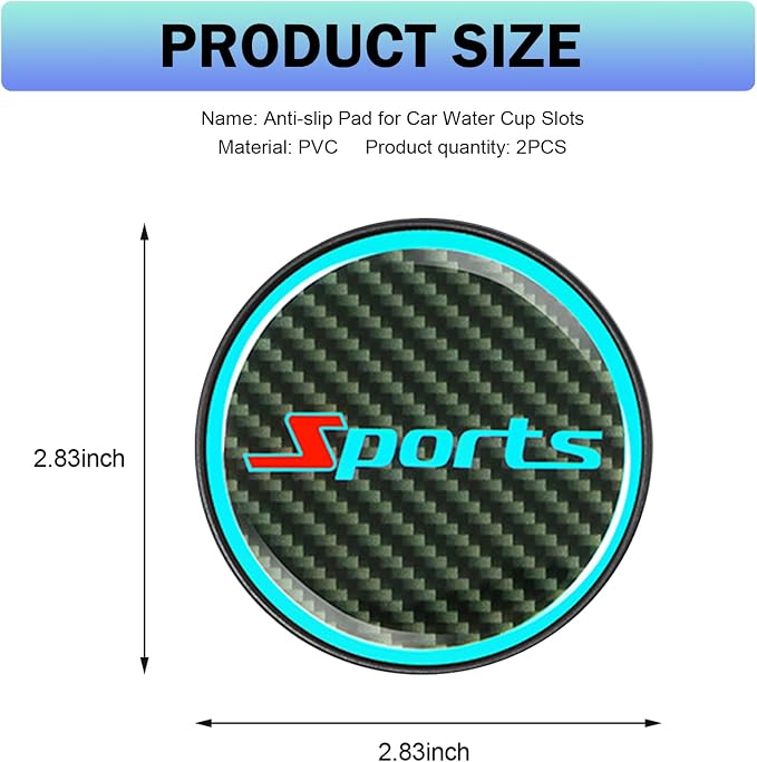 2 PCS Car Cup Coasters, Luminous Car Coasters, 2.83" Carbon Fiber Non-Slip Insert Coaster, Universal for Most Cars (Sport)