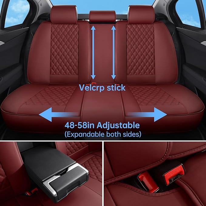 Car Seat Covers Full Set,5 Seat Leather Seat Covers for Cars,Wine Red Front Seats and Back Seat Cover,Waterproof Car Seat Cushion Protectors,Universal Fit for Most Cars SUV Trucks (Burgundy-Full Set)
