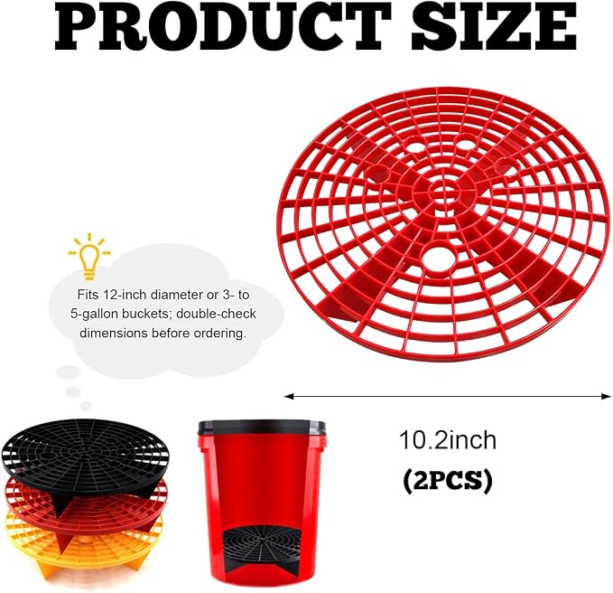 Yourkar 2 PCS Car Wash Bucket Inserts, Plastic Vehicle Wash Bucket Insert Detail Grit Trap, Auto Wash Dirt Collectors Fits 12 Inch Diameter Bucket, Universal Car Accessories (Red)