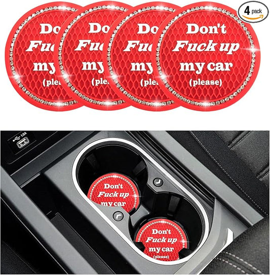 4 PCS Bling Car Cup Coaster, 2.75 Inch Anti-Slip Cup Holder Insert Coasters, Universal Crystal Rhinestone Auto Drink Car Cup Mat, Interior Car Accessories for Women Girls (Red)