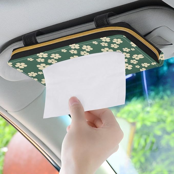 Green Flower Visor Tissue Holder for Car Sun Visor Napkin Holder Car Visor Accessories Easy to Install Clean