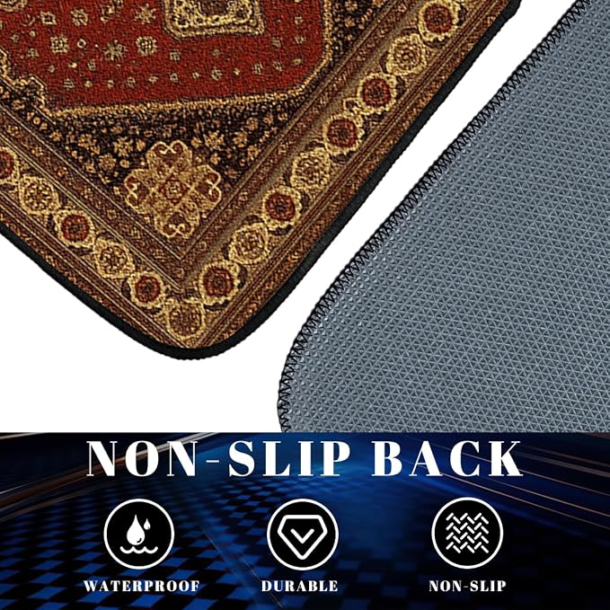 Carpet Car Floor Mats Set of 4 Red Brown Geometric Rug Automotive Foot Mats Rugs Carpet for Car Non-Slip Auto Car Accessories Universal Fit for Car SUV Truck Van