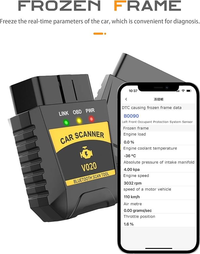 SCUARI Fixed Car Diagnostic Scanner,OBD2 Scanner Bluetooth,Car Accessories,Clear/Reset Vehicle Engine Error Code Reader Diagnostic Tool,Auto Diagnostic Scan Tool,Suitable for iPhone iOS Android