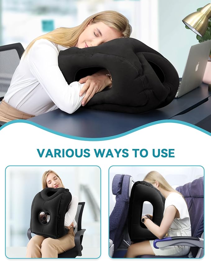 Travel Pillow,Inflatable Airplane Pillow for Sleeping to Avoid Neck and Shoulder Pain,Supports Head and Chin Used for Airplane,Car,Bus and Office