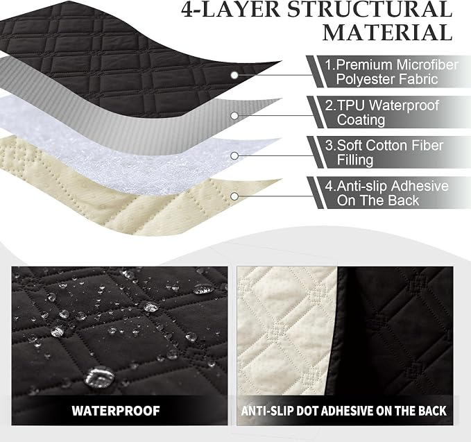 Genina L Shape Couch Cover, Sectional Couch Chaise Covers, Waterproof Washable Sofa Covers for Left L Shape Chaise Lounge, Anti-Slip Sofa Slipcovers for Dogs Cats Pet Friendly(Black)