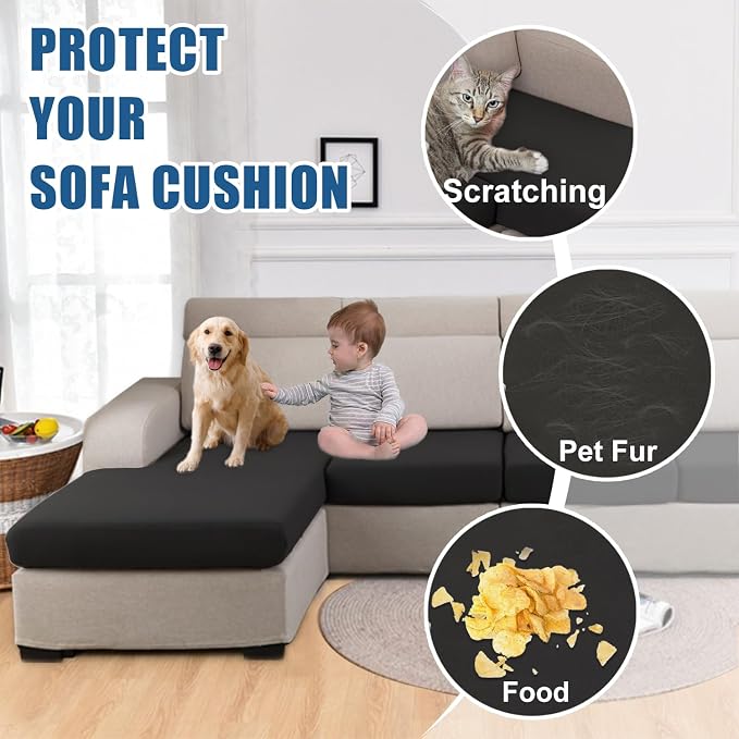 Waterproof Couch Cushion Covers 3 Seater Covers, Stretch Individual Sofa Seat Covers, Reversible Couch Furniture Protector for Pets(3-Piece Sofa Cushion Cover, Black)