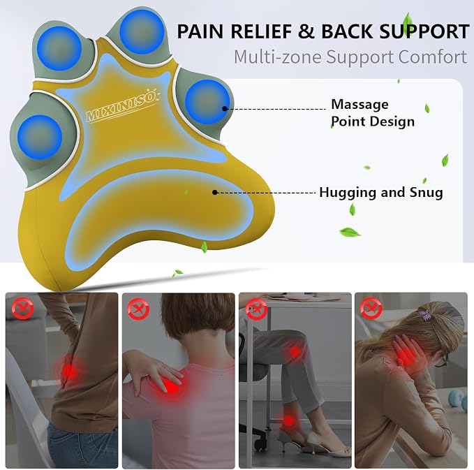 Lumbar Support Pillow for Chair, Ergonomic Back Cushion for Office, Home & Car Seat - Memory Foam Adjustable Backrest with Breathable Mesh Cover, Relieves Lower Back Pain (Yellow)