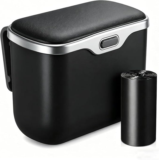 Car Trash Can with Lid, Leakproof Auto Garbage Bin, Hanging Mini Vehicle Trash Bin, Essentials Interior Car Accessories for Organizer, Vehicle Garbage Can for SUV, Truck, Auto (Black)