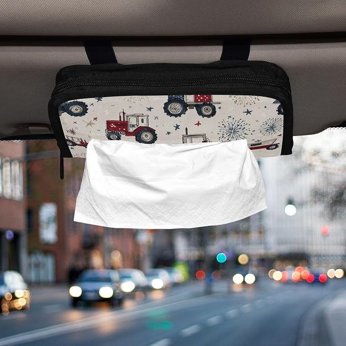 Car Visor Tissue Holder Mask Holder for Car, Car Tissue Box Sun Visor Napkin Holder Car Visor Accessories Adjustable Straps Reusable Durable Easy to Install Tractors July 4th Fireworks and St