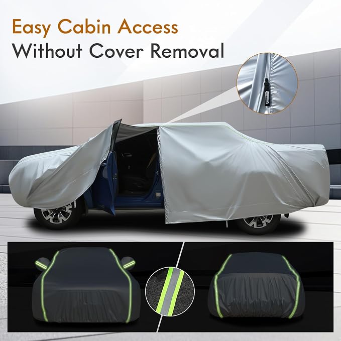 Tecoom Truck Cover Waterproof for Automobiles, Breathable Light Shell Windproof Sun Rain Snow Protection with Zipper Door & Lock, All Weather Outdoor Full Pickup Covers Fit Length Up to 252"