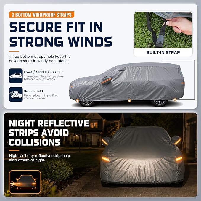 SUV Cover Waterproof All-Weather,Outdoor Full Exterior Car Covers Custom Fit for Jeep Grand Cherokee,Benz GLS,BMW X7,Mazda CX-90,Toyota Grand Highlander,GMC Acadia,etc Size S4(See SizeChart)