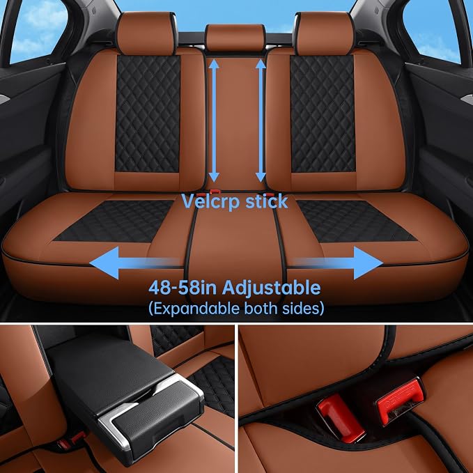 Car Seat Covers Full Set,5 Seat Leather Seat Covers for Cars,Front Seats and Back Seat Cover,Waterproof Car Seat Cushion Protectors,Universal Fit for Most Cars SUV Trucks(Brown Black, Full Set)