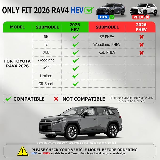 Floor Mats&Cargo Liner for 2026 Toyota RAV4 Hybrid,(Suitable for Hybrid Version) Full Set Car Floor mats with Cargo Liner,All Weather TPE Accessories for 2026 RAV4