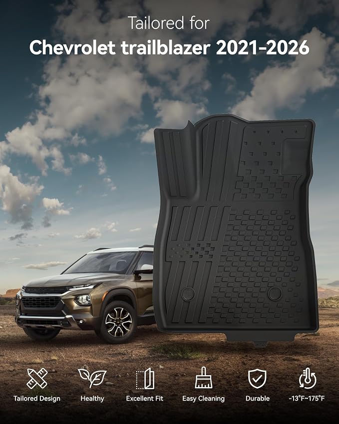 3W Floor Mats for Chevrolet Trailblazer 2021-2025 2026 (AWD Only),TPE All Weather Floor Liners Custom Fit Chevy Trailblazer Accessories 1st and 2nd Row Durable Black