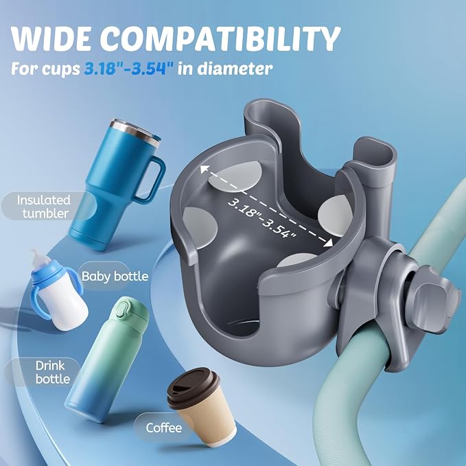 2-Pack Cup Holder for Walker: Wheelchair Cup Holder for Seniors and Adults | Bike/Rollator/Scooter/Golf Cart Stroller Accessories, Fits Uppababy, Nuna, Doona, Baby Travel Essentials, Gifts for New Mom