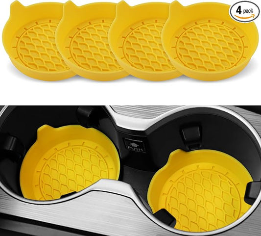 SINGARO Car Cup Holder Coaster, Silicone Cup Holder Insert, Universal Non-Slip Cup Holders, Car Accessories Interior for Women and Man 4 Pack Yellow