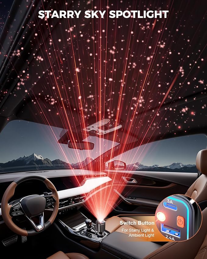 SUPERONE Retractable Car Charger, 69W Car Charger Adapter for iPhone 17 USB C Charger Fast Charging with Starry Light, Car Accessories Compatible with iPhone 17/16/15/14/13/12, iPad, Android, Pixel
