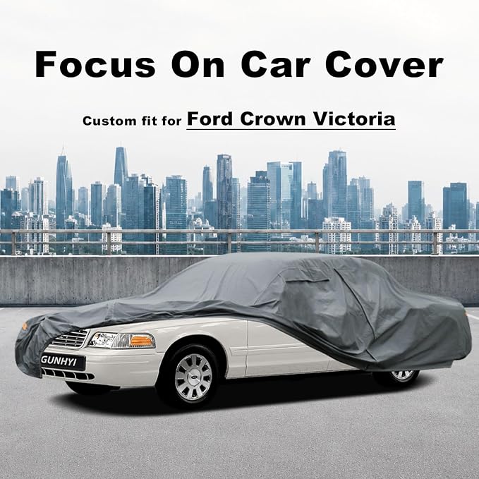 GUNHYI Premium Car Cover Custom Fit Ford Crown Victoria, 16 Layers Heavy Duty Car Cover Waterproof All Weather with Zipper Door for Sun Rain Snow Dust Uv Protection