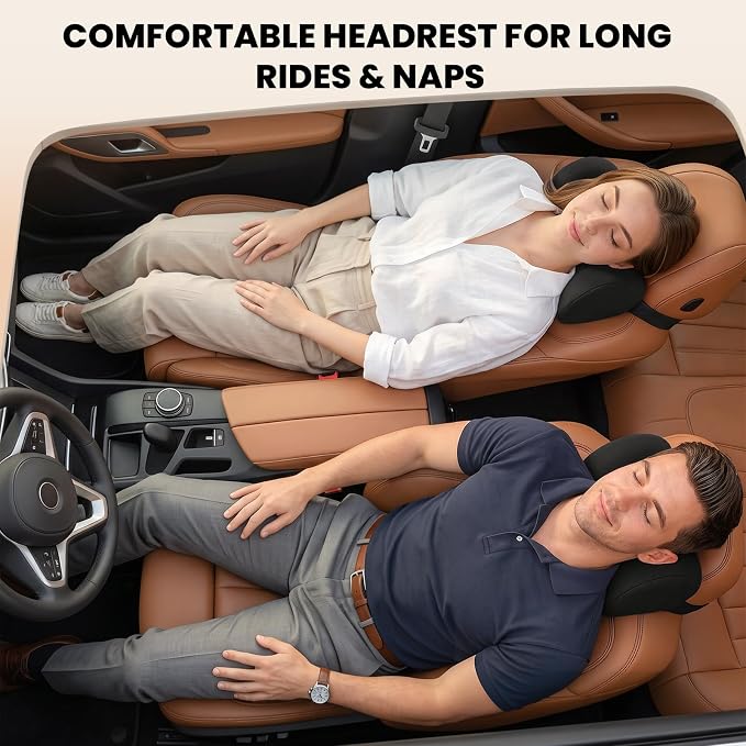 ZZ-WELL Car Headrest Pillow, Car Neck Pillow for Neck Pain Relief with Adjustable Strap, Memory Foam & Breathable Removable Cover, Travel Car Neck Pillow for Pain Relief While Driving (Black, 2Pack)