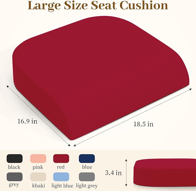 TranquilRelax XLarge Seat Cushion, Memory Foam Cushion for Long Sitting Hours on Office Chair, Home & Car, Non-Slip Chair Pad for Relieving Back & Sciatica & Hip & Coccyx Pain (Red)