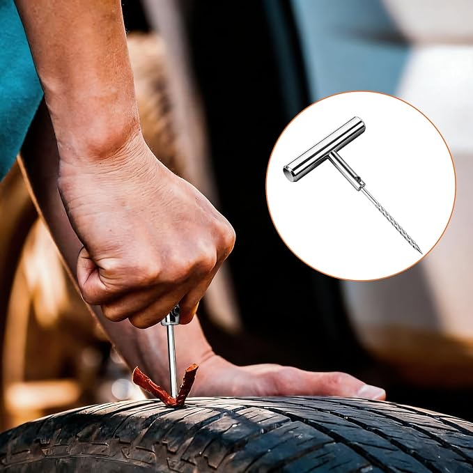 Spiral Probe Wrench, Tire Repair Puncture Tool Kit Heavy Duty Stanless Steel T-Handle Tire Repair Tool for Automobiles Motorcycles