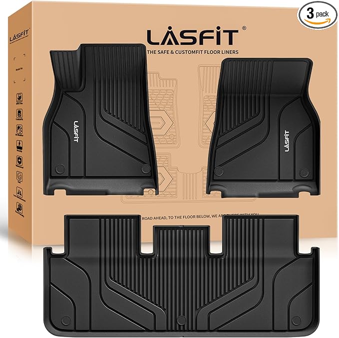 LASFIT Premium Extra Thick Floor Mats Fit for Tesla Model S & Model S Plaid 2026 2025 2024 2023 2022 2021, Custom Fit TPE All Weather Floor Liners 1st & 2nd Front Rear Row Car Mats, Black