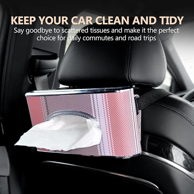 Car Tissue Holder, Faux Leather Visor Tissue Box Holder with Secure Clip, Hanging Tissue Dispenser for Sun Visor or Seat Back, Easy Access Organizer, Fits Most Cars SUVs Trucks (Hanging)