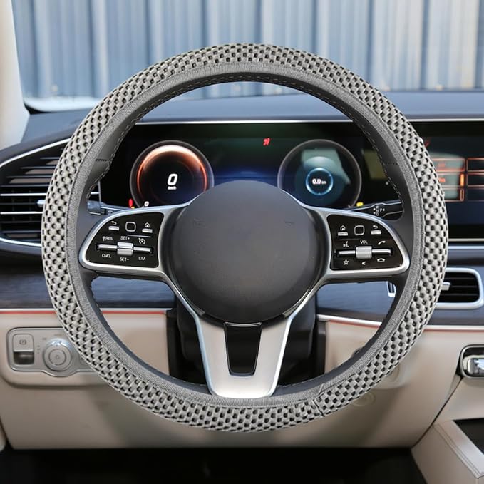 Elastic Stretch Steering Wheel Cover, for Men Women (Gray) | 15" Breathable Microfiber Ice Silk Steering Wheel Protector, Universal Anti-Slip Warm in Winter&Cool in Summer Car Accessory