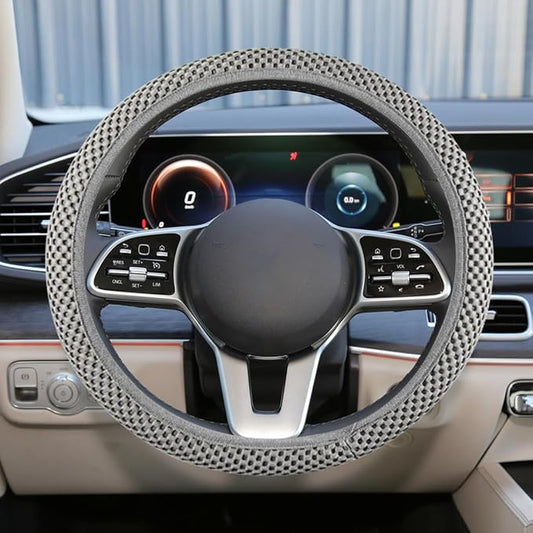 Elastic Stretch Steering Wheel Cover, for Men Women (Gray) | 15" Breathable Microfiber Ice Silk Steering Wheel Protector, Universal Anti-Slip Warm in Winter&Cool in Summer Car Accessory