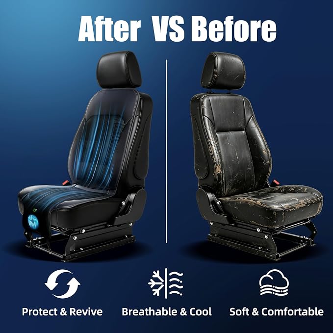 Cooling Seat Cover for Cars, 12V 3-Speed Cooling Car Seat Cushion with Weight Sensing, Universal Fit for Summer Car SUV Truck Bus, Comfortable Non-Slip Breathable 3D Mesh Leather, Black