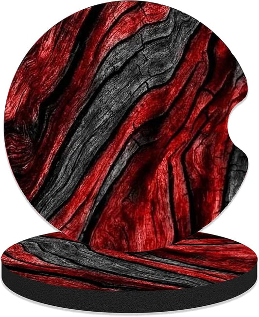 Car Coasters for Cup Holders - Red Wood Grain | 2 Pack Non-Slip Universal Rubber Car Cup Coaster for Women Men, Car Interior Accessories